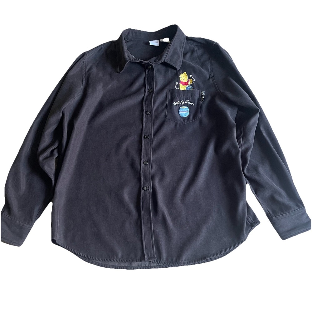 Vintage Disney Store Winnie The Pooh Xl Embroidered‎ Shirt Button Down Black